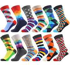 12 Pairs Of Men's Novelty Striped Colorful Pattern Crew Socks
