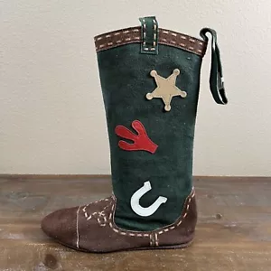 NWT Rare Department 56 Cowboy Boot Green Christmas Stocking 14x11 Faux Suede HTF - Picture 1 of 8