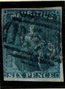 Mauritius 1859 1861 Six pence 6d blue three and half margins SG 32 Used See note - Bild 1 von 1