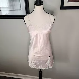 Vintage 90er Y2K Victoria's Secret Satin-Schlupfkleid mit Spitzenbesatz weiß/rosa Gr. S - Bild 1 von 8