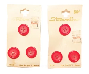 6 Vintage Red Buttons Plastic 5/8” Sz 24 Hi Gloss Edge Texture Center Streamline - Picture 1 of 5