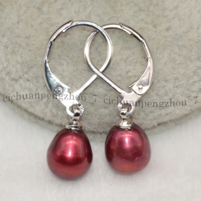 Colorful 7-8mm Natural Freshwater Rice Pearl Drop Dangle Leverback Earrings - Image 1 of 4