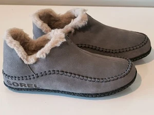Sorel Z50121 Men's Grey Suede Faux Fur Trim Manawan II Slipper Size 8 M - Picture 1 of 8