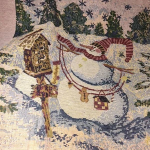 Panel de tela de Navidad tapiz tejido de colección - muñeco de nieve escena de invierno - Imagen 1 de 4