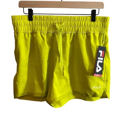 Pantalones Cortos Fila Para Mujer Grandes Amarillo Neón Tejido Destreza Atlético Correr Fútbol Foto 1 de 4