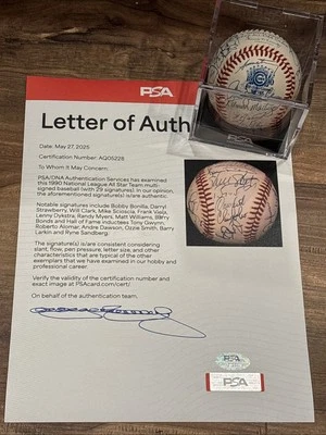 1990 NL All Star Game Team 29x Pelota de Juego Firmada Barry Bonds y Más PSA Auténtica Foto 1 de 4