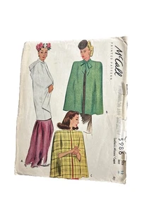 VINTAGE McCall Printed Pattern #5986 Misses' Cape Coat 13 Bust 30 (1945) - Picture 1 of 2
