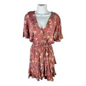 Vestido envolvente sintético Lovestitch rosa malva floral manga acampanada volantes talla S - Imagen 1 de 12