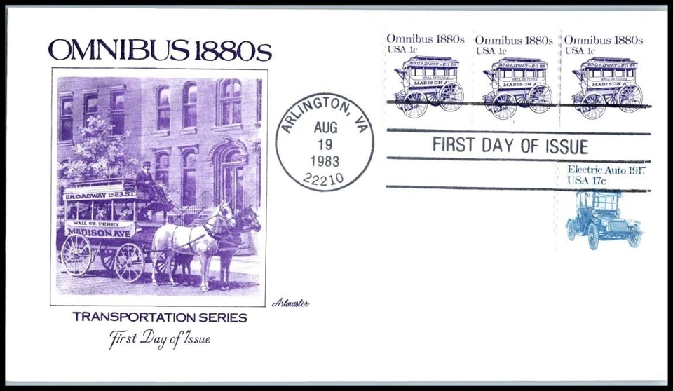 1983 Omnibus 1c Sc 1897 FDC Artmaster PNC3 #1 Transportation Coil horse-drawn - Image 1 of 1