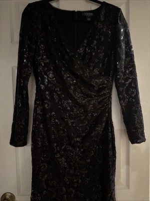 Lauren Ralph Lauren Black Sequin Ruched Cocktail Dress Size 10 - image 1 of 2