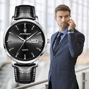 Luxus Uhren Herren Kalender Quarzuhr Wasserdicht Leuchtendes Leder Armbanduhr - Picture 1 of 27