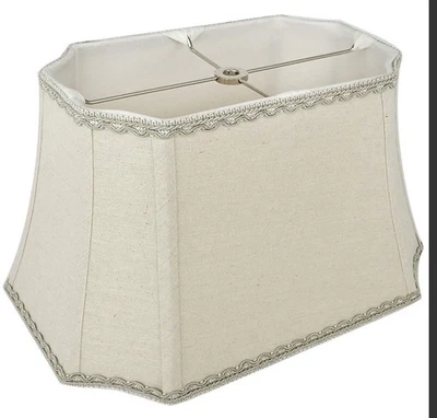 Pantalla de tela de lino con corte rectangular Bell con borde de encaje en beige Foto 1 de 4