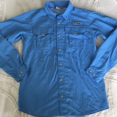 Camisa de pesca Columbia PFG Omni-Shade juvenil L 14/16 azul manga larga ventilada Foto 1 de 4