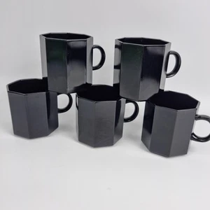 Arcoroc Octime Schwarz Kaffeetassen 5er Set Frankreich Vintage Glas Achteck Tassen - Bild 1 von 5