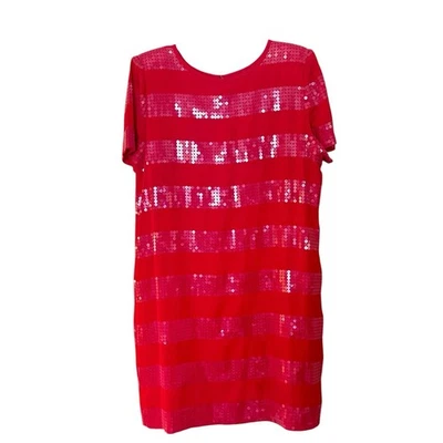 Vestido rojo de lentejuelas para mujer talla 14 Petite Liz Claiborne funda de manga corta de vacaciones Foto 1 de 4