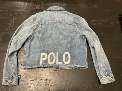 Polo Ralph Lauren Logo Jacket Girls 16 Blue Jean Denim Pony Cropped Preppy EUC - Image 1 of 4