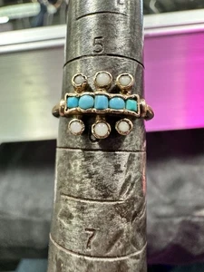 14k Gold Victorian Turquoise and Seed Pearl Ring - Picture 1 of 8