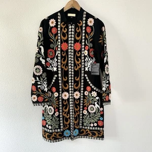 NEW Ruby Yaya S Black Floral Embroidered Long Sleeve Clasp Jacket Boston Proper - Picture 1 of 14