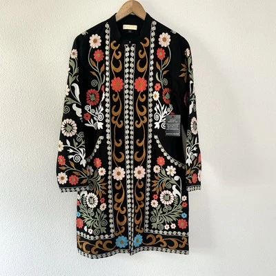 NEW Ruby Yaya S Black Floral Embroidered Long Sleeve Clasp Jacket Boston Proper - Image 1 of 4