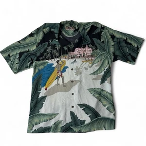 VTG Tori Richard Hawaiian Shirt Beach Surfer Pink Royal Hotel XL USA Made AOP - Picture 1 of 14