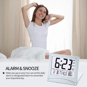 Digital Travel Alarm Clock Foldable Temperature LCD Clock Compact Desk Timer New - Picture 1 of 12