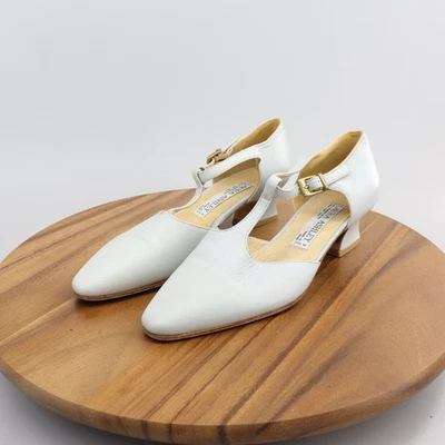 Laura Ashley Size 7.5 White Genuine Leather Mary Jane Shoes Coquette Heels - Image 1 of 4