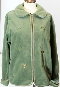 NWT Jennifer Moore Frostek Fleece Sage Green Embroidered Jacket Womens M - Picture 1 of 12