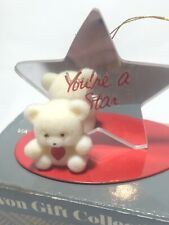 Vintage Avon Flocked Fuzzy Teddy Bear "You're A Star" Heart Mini Figure Ornament