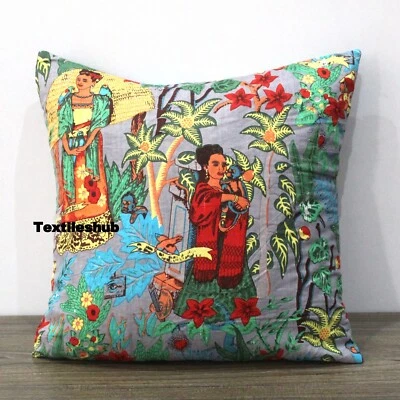 Indisch Grau Frida Kahlo Baumwolle Kissen Bezüge Kissenbezug Heim Dekorativ - Bild 1 von 4