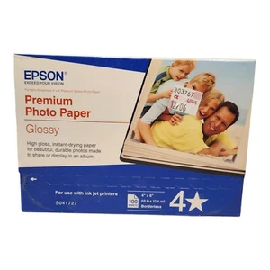 NEW Epson Boarderless 4x6 Premium Glossy Photo Paper 100 Sheet Box S041727 NEW - Afbeelding 1 van 9