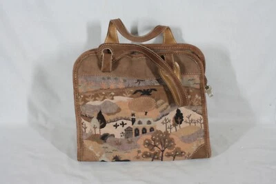 RARE FRENCH LUGGAGE COUNTRYSIDE & UNICORNS SUEDE TAPESTRY CARRY-ON COSMETIC BAG - Image 1 of 3