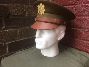 WW2 US officers brown visor cap size 58cm - Picture 1 of 3