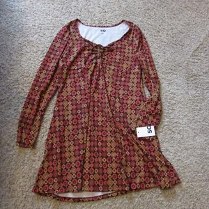 NWT SO XXL Princess Seam Fit & Flare Black Red Geo Yellow Knit Dress Below Knee - Picture 1 of 2