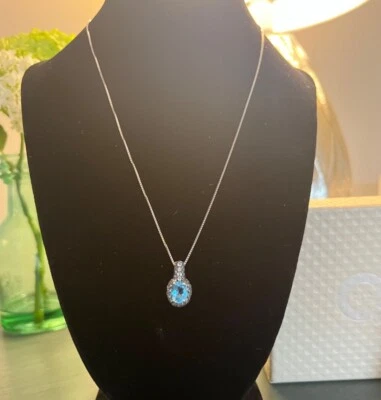 Oval Gemstone Sterling Enhancer on 18" Chain, 2.20 cttw Blue Topaz, New in box - Image 1 of 4