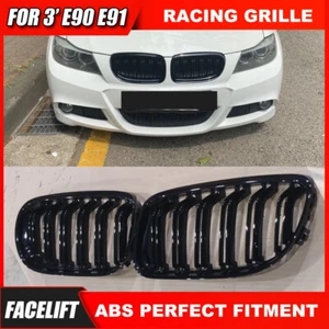 For BMW 09-11 3 Series E90 E91 Gloss Black Front Kidney Dual Slat Grill Grille - Picture 1 of 12