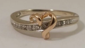 Heart & Diamonds 14k Two Tone Gold Ring, finger size 6.75 - Picture 1 of 6