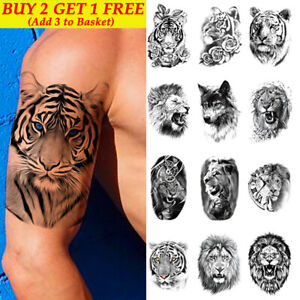 Tiger Lion Waterproof Temporary Tattoo Sticker Fake Art Tatoo Arm Men Body Wolf