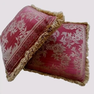 2 Throw Pillow LOT 17" Square Red Gold Print Fringed 2 Sided Accent Home Decor - Picture 1 of 21