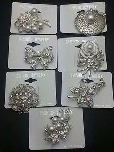 A-70C Wholesale Lot 7 Pins Vintage Style Brooches Pins Clear Bouquet - Picture 1 of 1