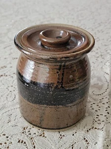 Vintage Stoneware Studio Pottery Canister Earthtones "V Chopmark" 5.75"T×4.5"W - Picture 1 of 16