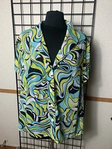 Evan-Picone Woman Size 24 Geometric Colorful Buttonfront S/S Top - Picture 1 of 9