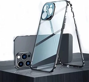 Magnetic Tempered Glass Double Sided Phone Case for iPhone 15 14 13 12 Pro Max  - Picture 1 of 15