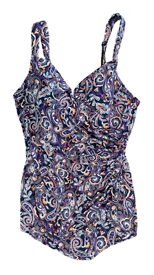 LANDS END Mujer TRAJE DE BAÑO Una Pieza AZUL Púrpura PAISLEY Sujetador Acolchado Talla 12 Foto 1 de 4