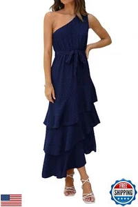 PRETTYGARDEN Women's Summer Floral Sundress Casual One Shoulder Tiered Ruffle - Picture 1 of 5