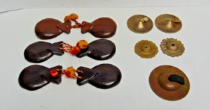 LOT SALE - Vintage Wooden Castanets & Brass Hand Symbols - Total 5 Sets - Picture 1 of 4