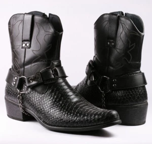 "Botas de vaquero occidentales con hebilla de cinturón negras para hombre ""USADAS" - Imagen 1 de 3