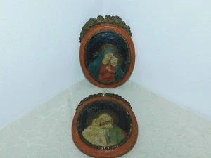 2 Stk Immagine Sacra Heiligenbilder Maria E Josef Con Kind Pittura! Pappmaschee - Picture 1 of 8