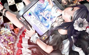 Anime girls original characters flower in hair colorful Playmat Gaming Mat Desk - Picture 1 of 1