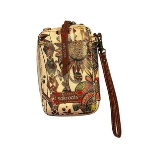Sakroots Cremallera Alrededor Doble Plegable Billetera Muñequera Multi Compartimento Búho Boho Paz - Imagen 1 de 7