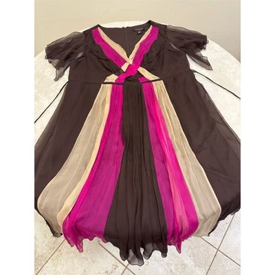 Vestido midi Signature feminino 100% seda tamanho plus 22W marrom sem mangas gola V - Imagem 1 de 4